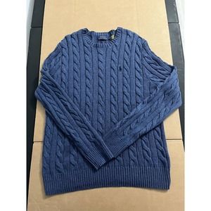 Polo Ralph Lauren Medium Adult Sweater Cable Knit Blue Stretch Preppy Mens